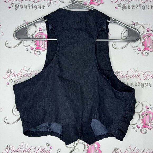 Dots best cardigan denim jean y2k rutched sides navy button up crop tank top - Picture 2 of 7